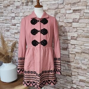 Anthropologie Plenty By Tracy Reese Pink Coat with Black Floral Accents